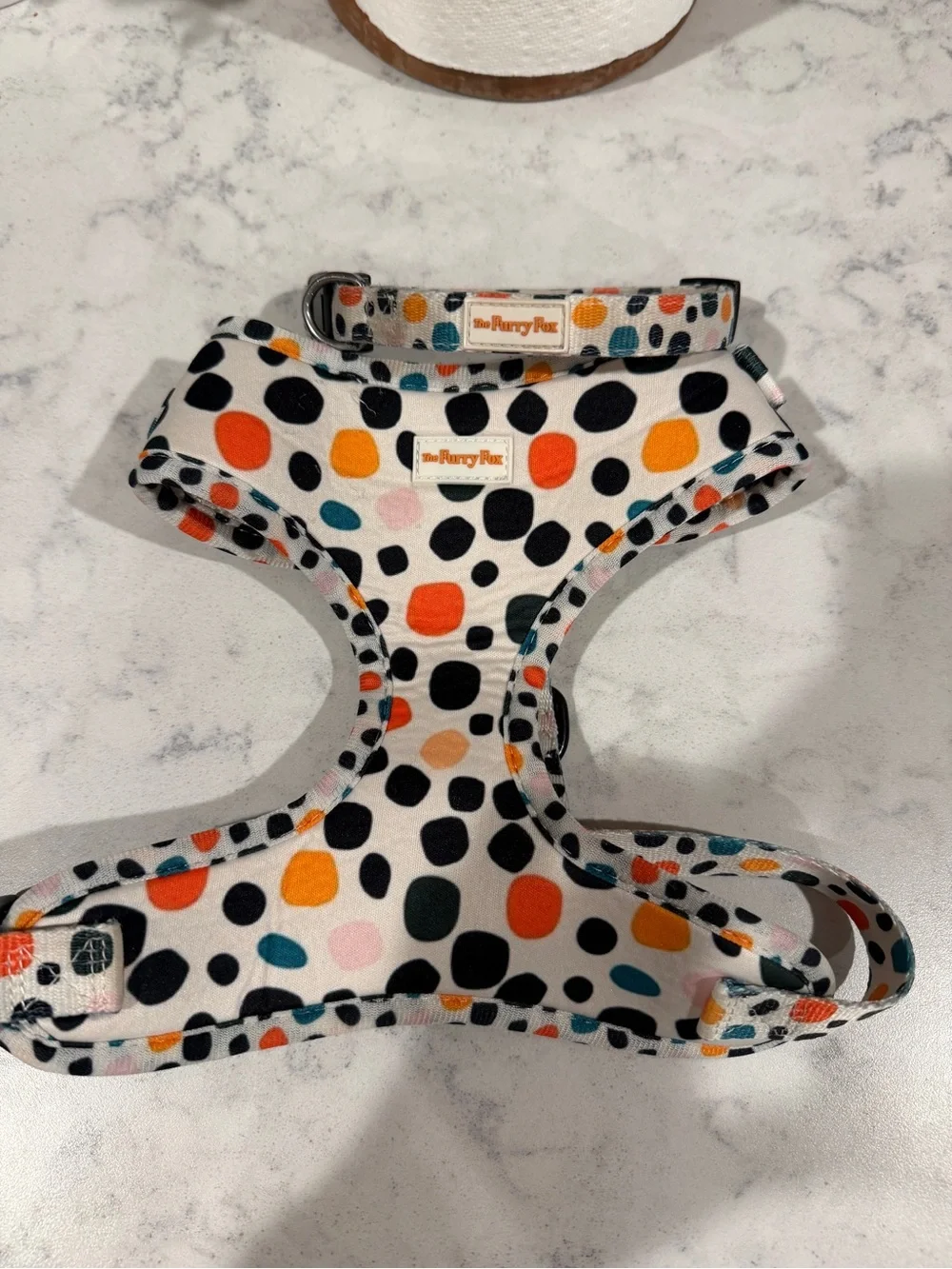 Polka Dot Small Pet Harness in White with Multi-Color Spots